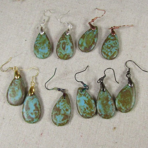 Turquoise Glass Picasso Teardrop Earrings - VP's Jewelry