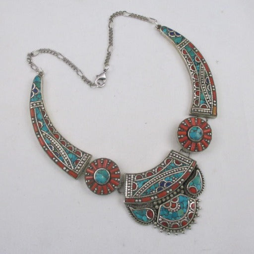 Handcrafted Boho Tibetan Turquoise Inlay Pendant Necklace - VP's Jewelry