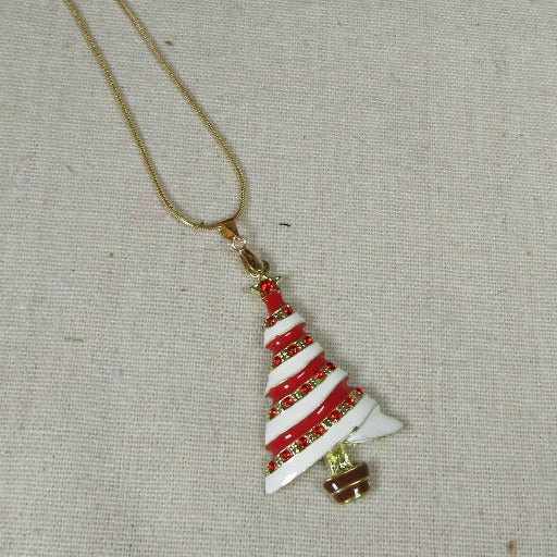 Red & White Christmas Tree Pendant Necklace - VP's Jewelry