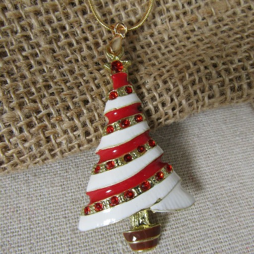 Red & White Christmas Tree Pendant Necklace - VP's Jewelry
