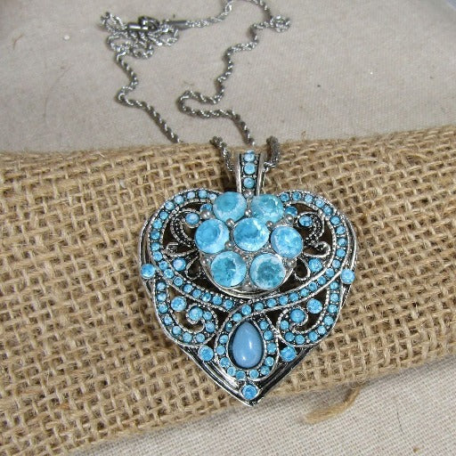 Big Aqua Heart Pendant Necklace - VP's Jewelry