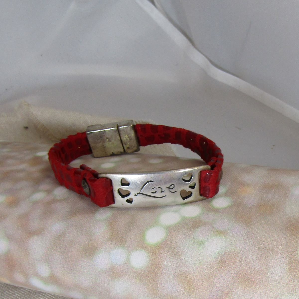 Red Flat Leather Love Bracelet - VP's Jewelry