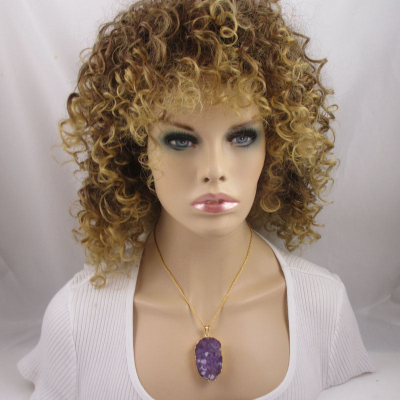 Amethyst Druzy Crystal Quartz Pendant On Gold Chain Necklace - VP's Jewelry