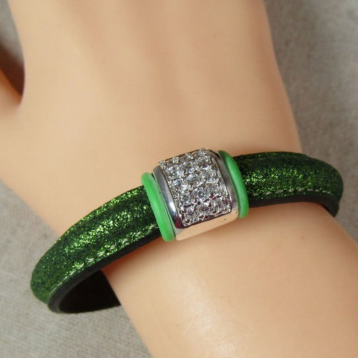 Sparkly Green Leather Bracelet - VP's Jewelry