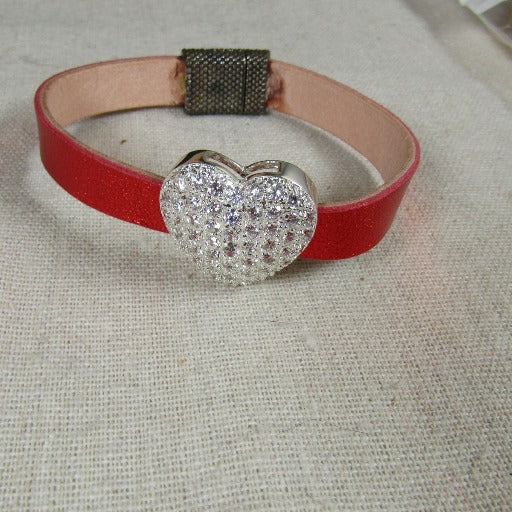 Red Leather Bracelet with Crystal Heart - VP's Jewelry