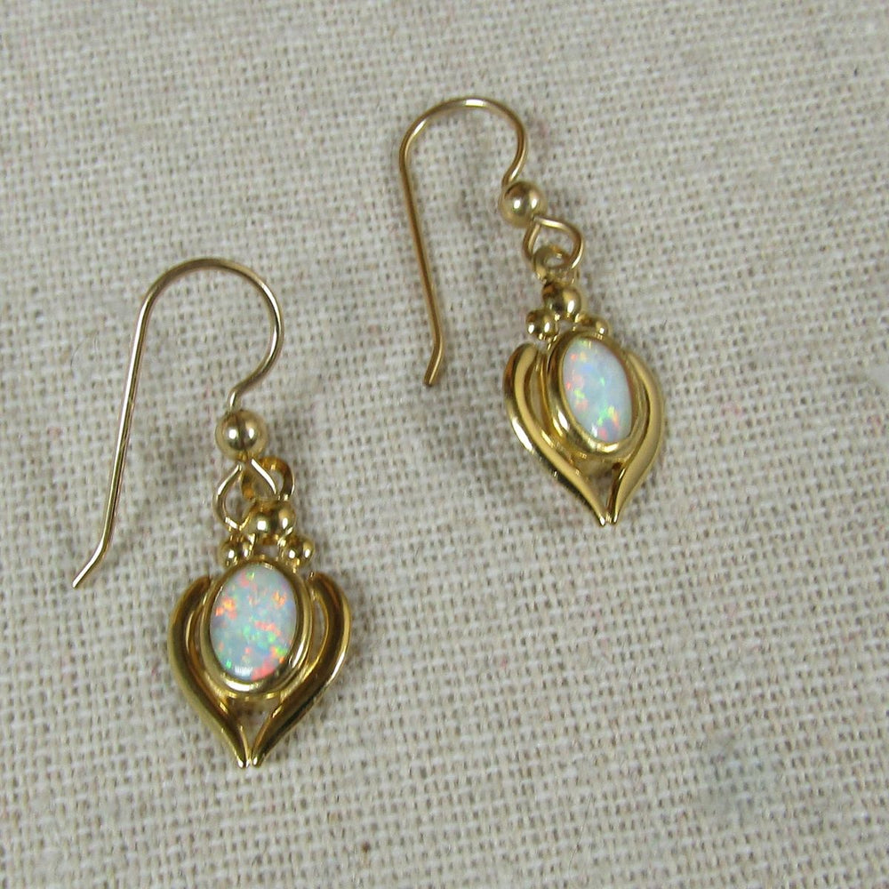 Elegant White Gibson Opal Gold Earrings - VP's Jewelry