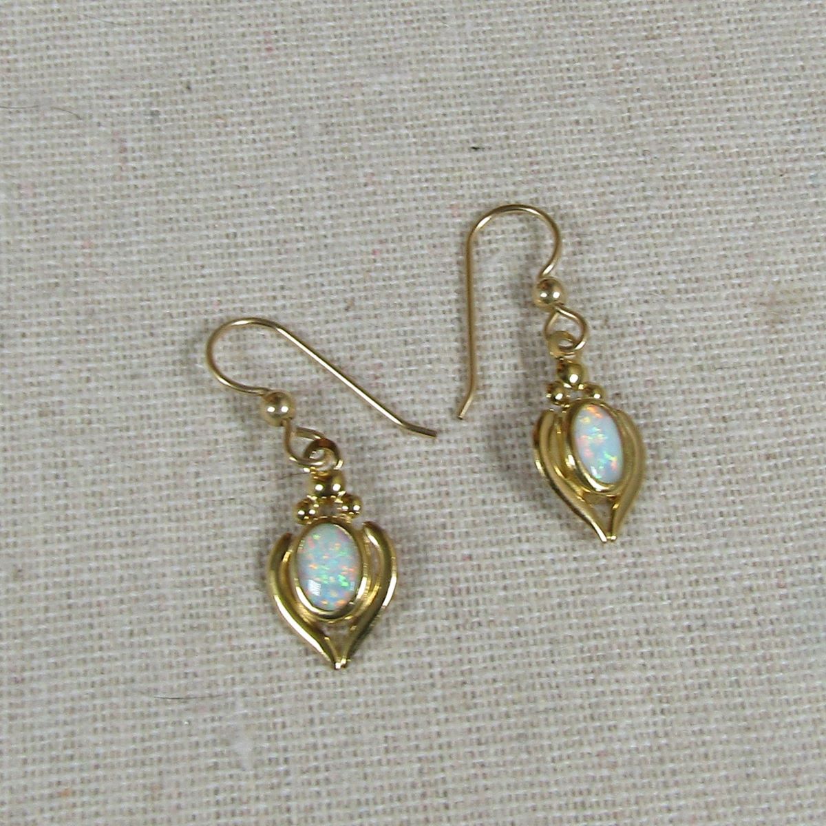 Elegant White Gibson Opal Gold Earrings - VP's Jewelry