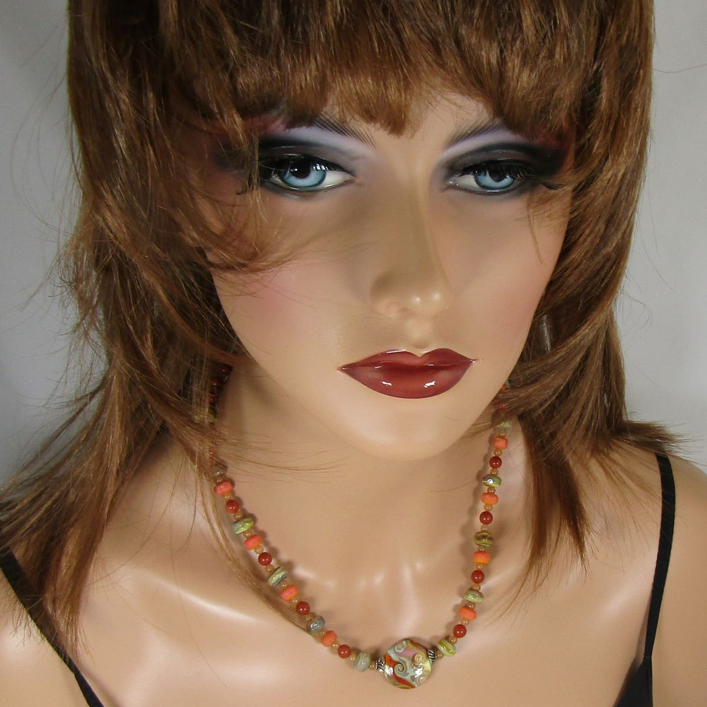 Handmade Artisan Beaded Necklace and Earrings Lampwork - VP's Jewelry  