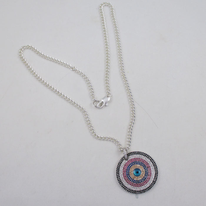 Circle Multi-stone Pendant of Silver Chain Necklace - VP's Jewelry 