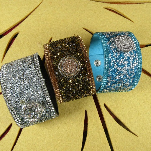 Wide Leather Sparkly Cuff Bracelet - VP's Jewelry