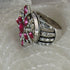 Pink Crystal & Antique Silver  Flower Fashion Ring Size 8