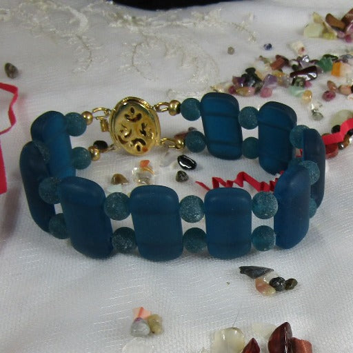 Turquoise Sea Glass Stunning Cuff Bracelet Handmade - VP's Jewelry
