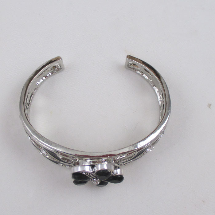 Black & Silver Cuff Bracelet Rhinestone Bangle Bold Bling - VP's Jewelry