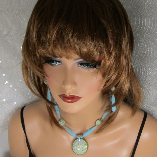 Handmade Blue & Green Designer Necklace & Earrings - VP's Jewelry