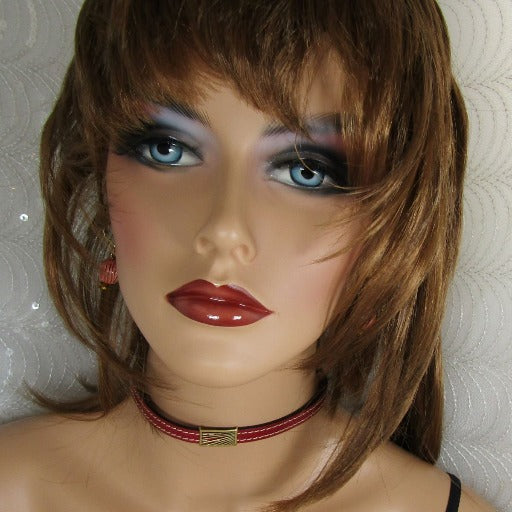Leather Chocker in Marron with Beaded Earrings - VP's Jewelry