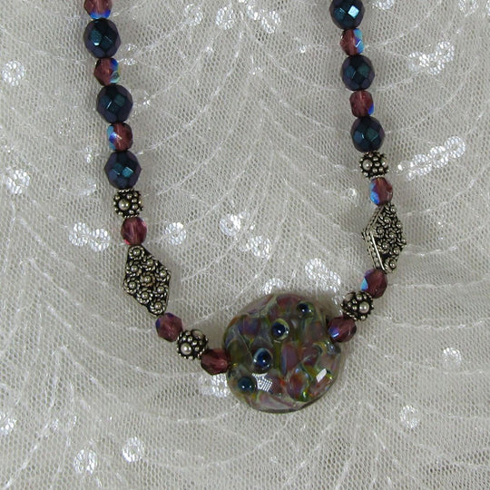 Amethyst Gemstone and Metallic Beaded Necklace with Artisan Focus - VP's Jewelry 