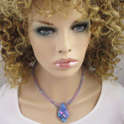 Blue & Pink Handmade Artisan Pendant Necklace - VP's Jewelry