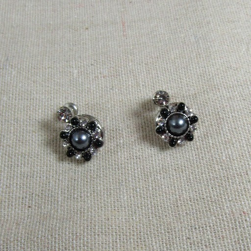 Black Pearl & Crystal Stud Earring - VP's Jewelry
