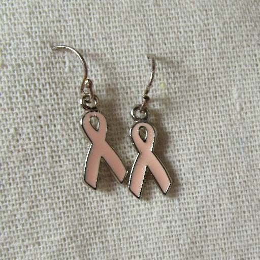 Pink awareness ribbon earrings