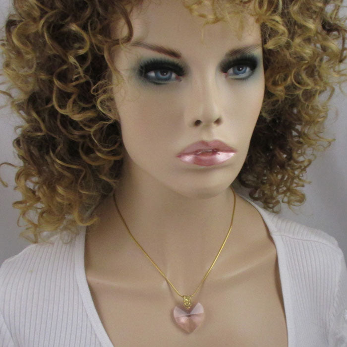 Large Pink Crystal Heart Pendant Necklace - VP's Jewelry