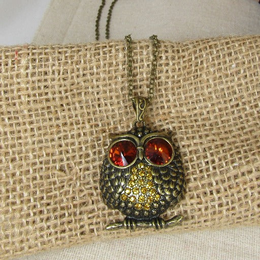 Antique Brass Pendant Necklace Owl - VP's Jewelry