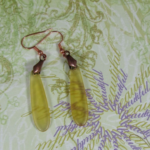 Recycled Sea Glass Earrings Blue or Gold - VP's Jewelry