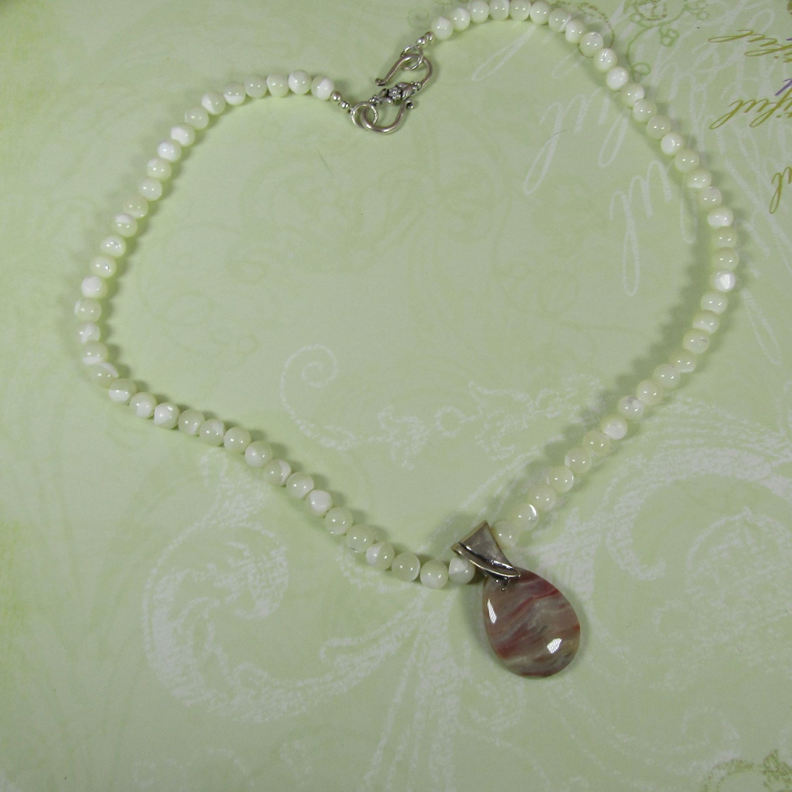 Ocean Wave Jasper on Mother of Pearl Necklace - VP's Jewelry