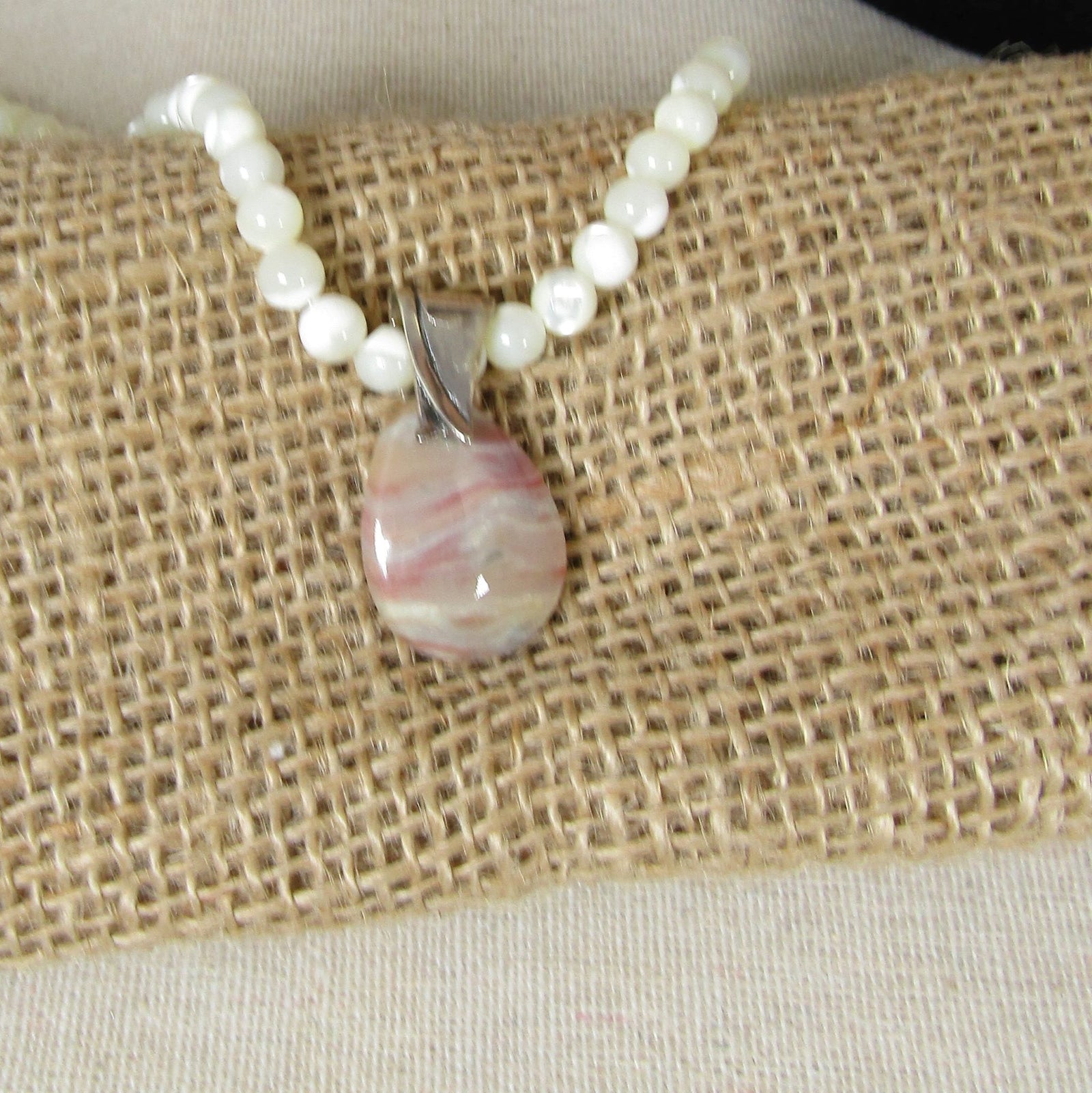 Ocean Wave Jasper on Mother of Pearl Necklace - VP's Jewelry