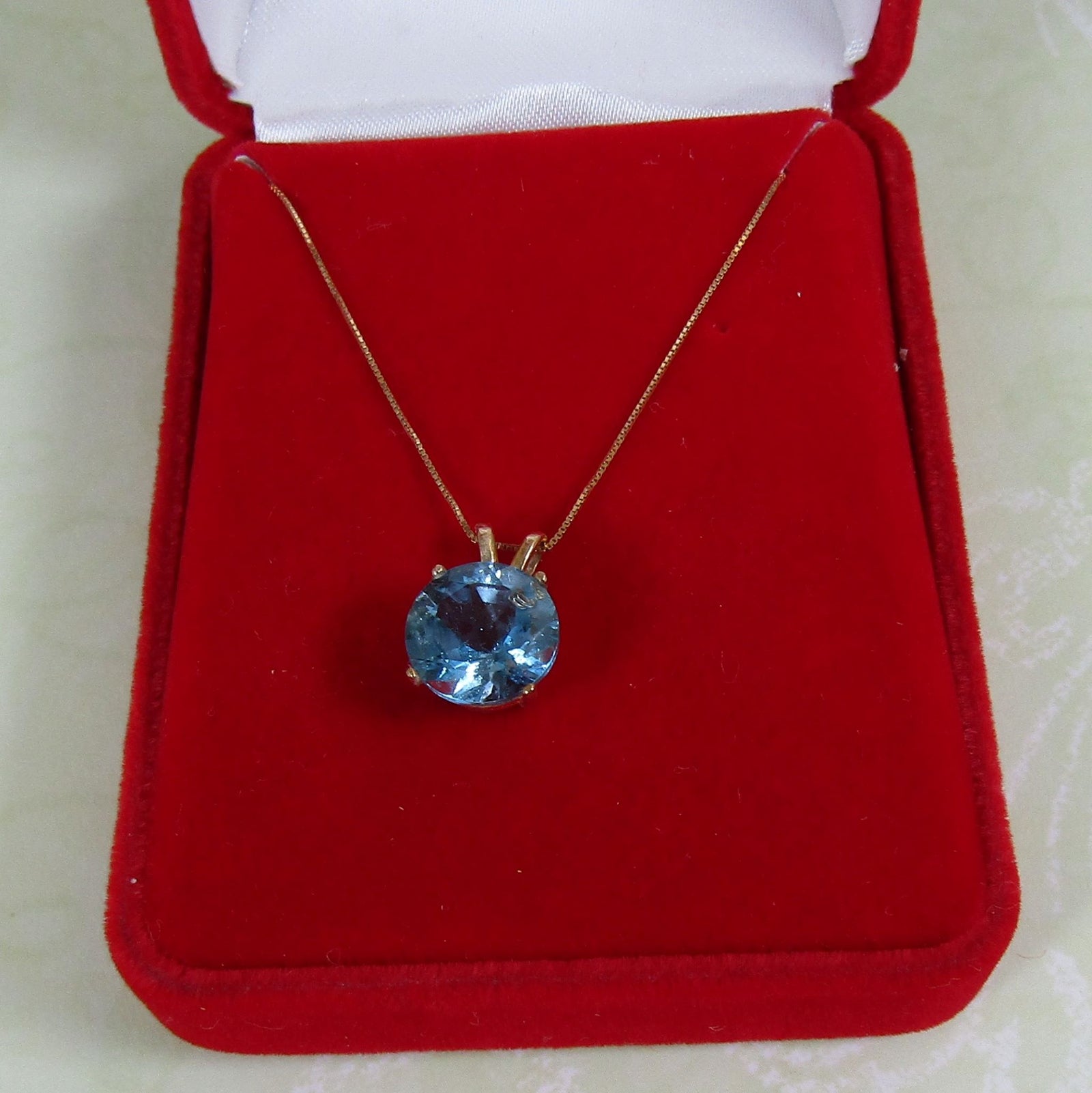 Gemstone Pendant Necklace London Blue Topaz on Gold Chain - VP's Jewelry