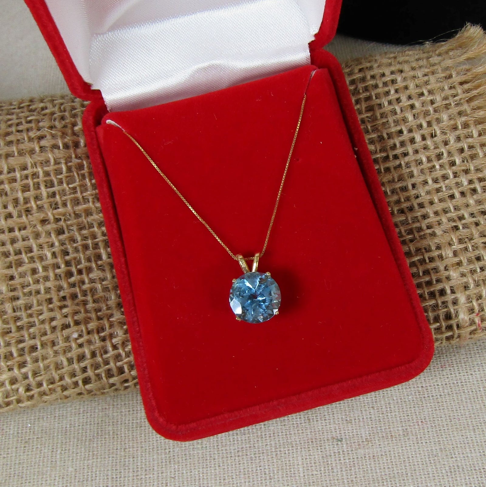 Gemstone Pendant Necklace London Blue Topaz on Gold Chain - VP's Jewelry