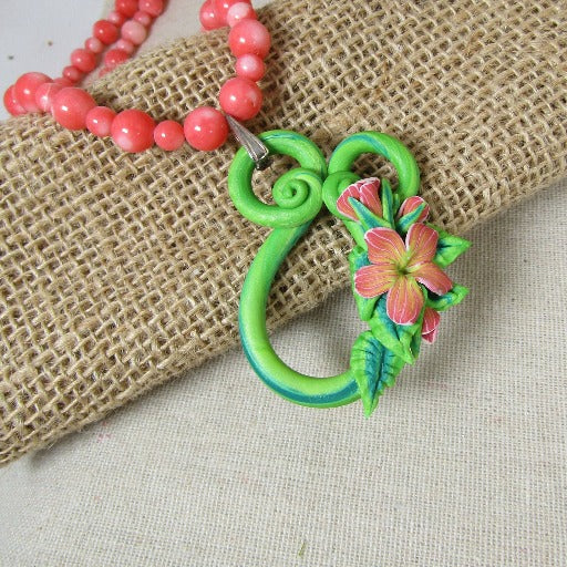 Pink Bead Necklace with Tropical Handmade Pendant - VP's Jewelry