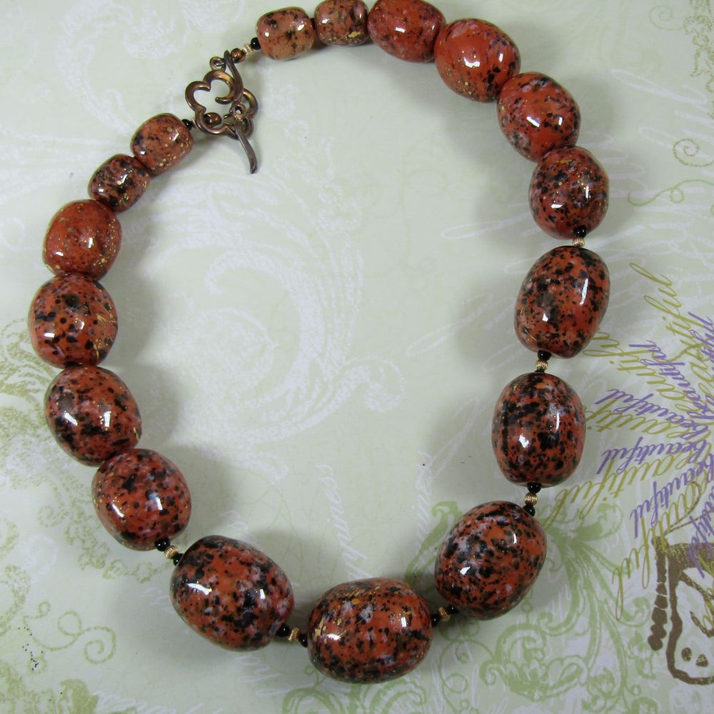 Big Bold Golden Honey Handmade Kazuri Bead Necklace - VP's Jewelry
