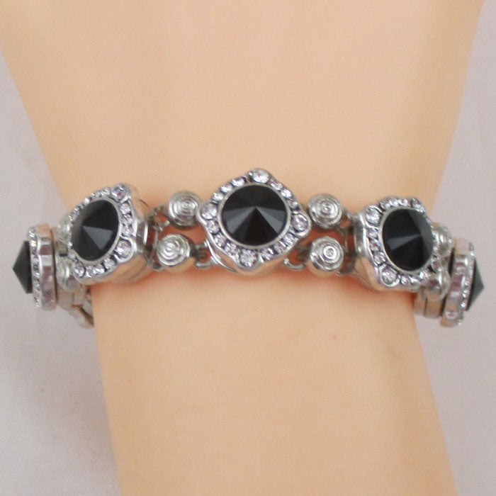 Black Rhinestone Silver Bangle Bracelet - VP's Jewelry