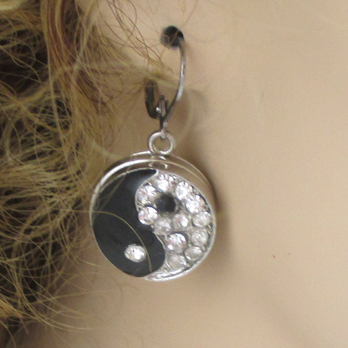 Yin Yang Black & Crystal Earrings - VP's Jewelry