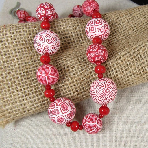 Red & White Handmade Fair Trade Bead Necklace - VP's Jewelry