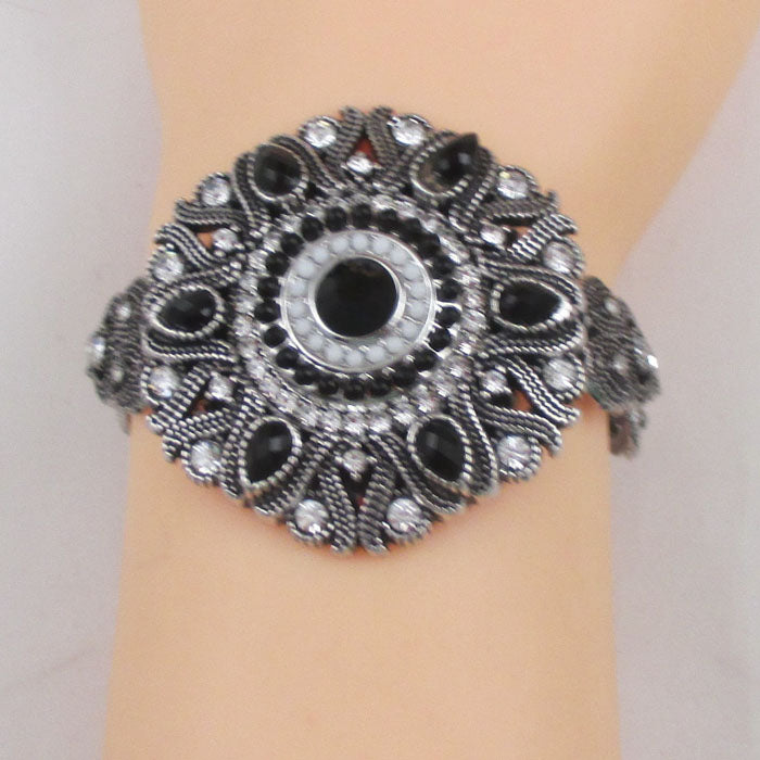 Black Crystal & White Rhinestone Woman's Fashion Bracelet - VP's Jewelry