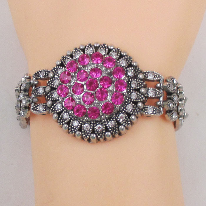 Bright Pink Crystal & Rhinestone Woman's Fashion Bracelet - VP's Jewelry