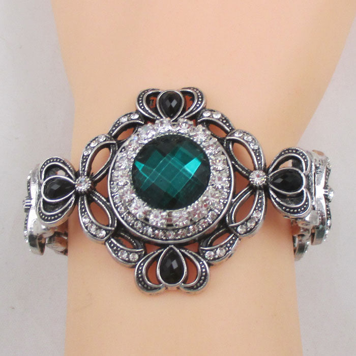 Emerald Green Crystal & Rhinestone Woman's Fashion Bracelet - VP's Jewelry