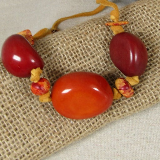 Chunky Eco-friendly Tagua Nut Necklace Big bold Orange Neck Wear - VP's Jewelry