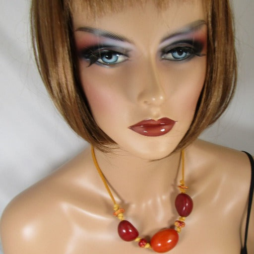 Chunky Eco-friendly Tagua Nut Necklace Big bold Orange Neck Wear - VP's Jewelry