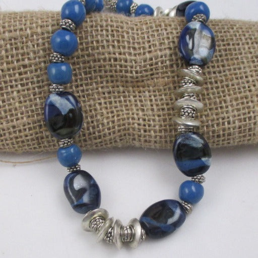 Blue Handmade Kazuri Statement Necklace Fair Trade Beads - VP's Jewelry  