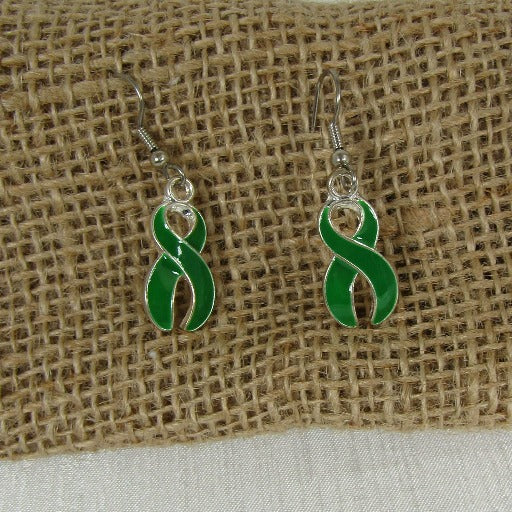 Green Awareness Ribbon Drop Earrings Liver Cancer
