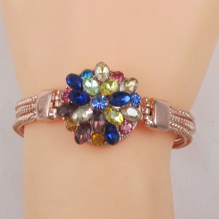 Multi-colored Crystal & Rose Gold Bangle Bracelet- VP's Jewelry