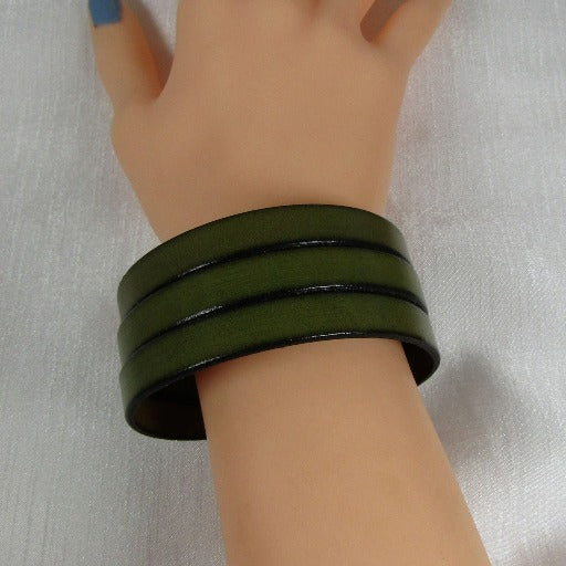 Green Triple Strand Leather Cuff Bracelet - VP's Jewelry