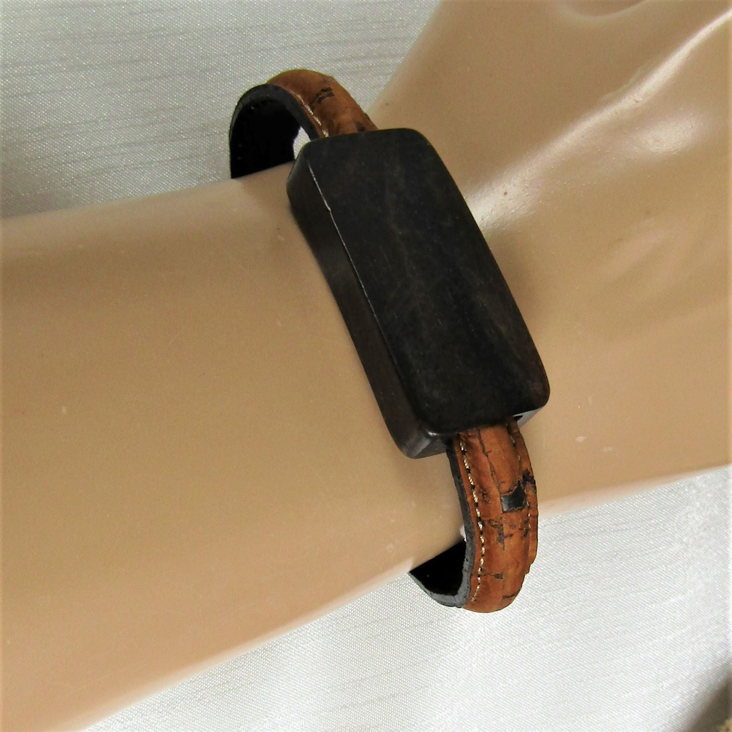 Brown Cork Bracelet with Wood Accent - VP's Jewelry