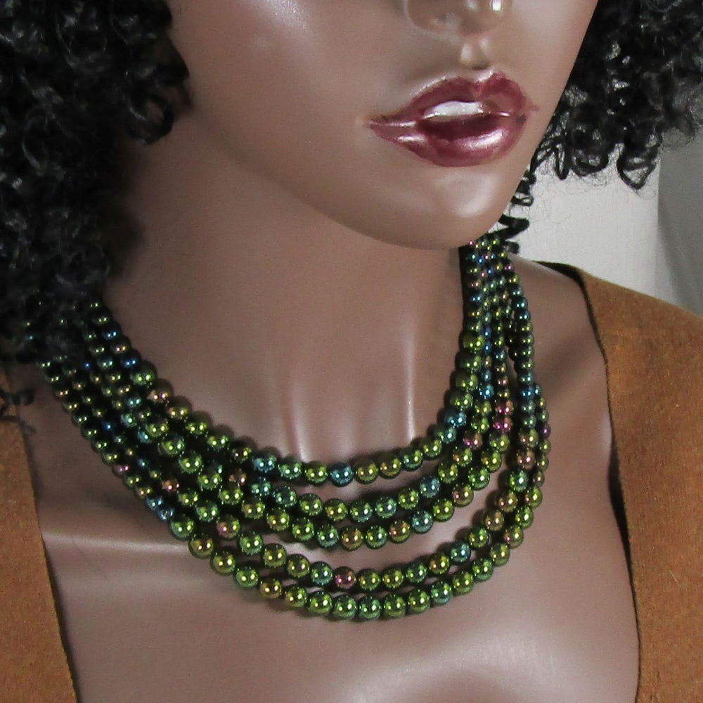 Rainbow Hemalyke Gemstone Necklace 5 Strands & Earrings - VP's Jewelry