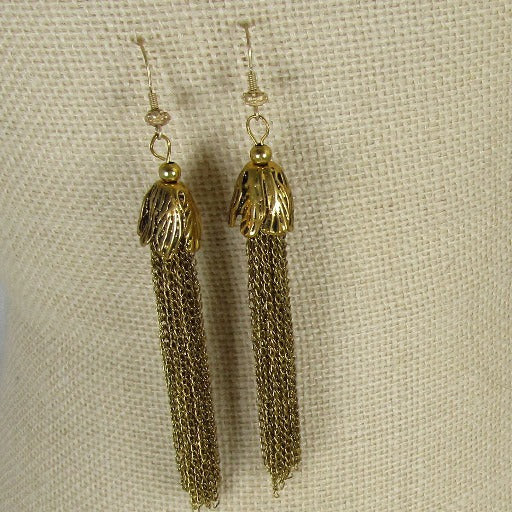 Antique Gold Tassel Dangling Long Earrings - VP's Jewelry