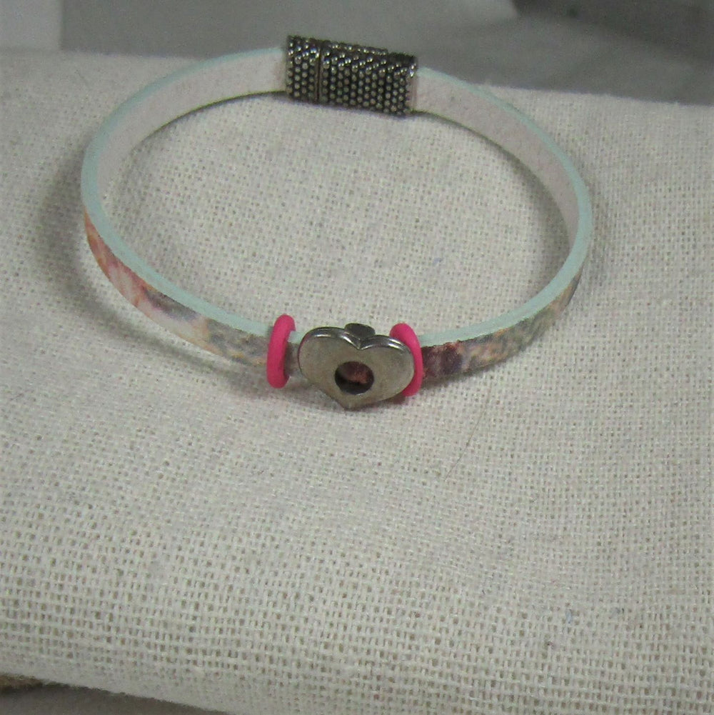 Aqua & Pink Girl's Leather Bracelet with Heart - VP's Jewelry