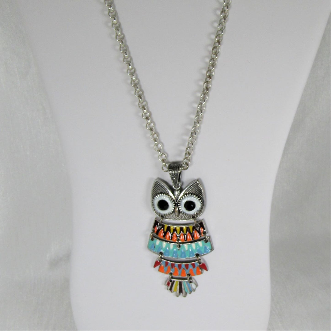 Fun Colorful Hoot Owl Pendant on Aluminum Chain Necklace - VP's Jewelry