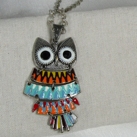 Fun Colorful Hoot Owl Pendant on Aluminum Chain Necklace - VP's Jewelry